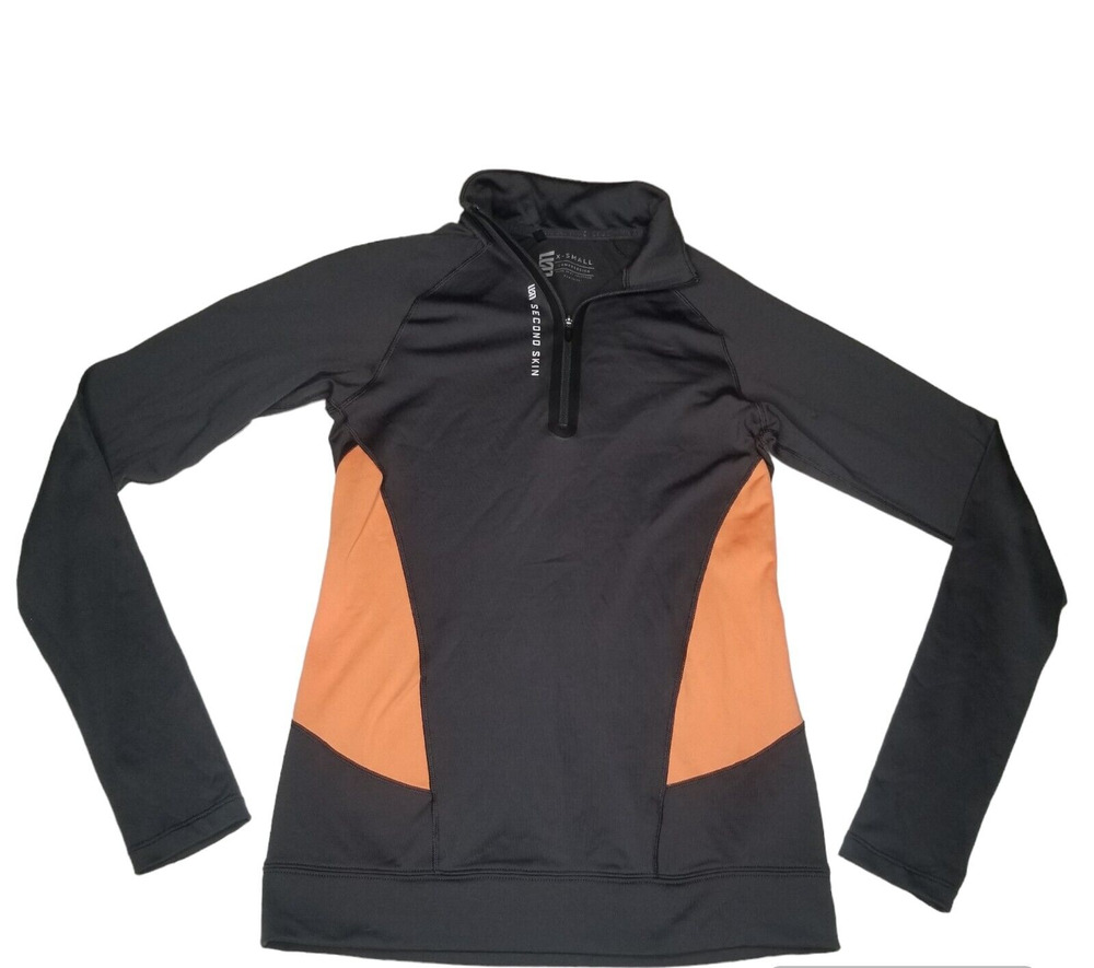 Second Skin Womens XS Gray Peach 1/4 Zip Shirt Long Sleeve Top Stretch Running